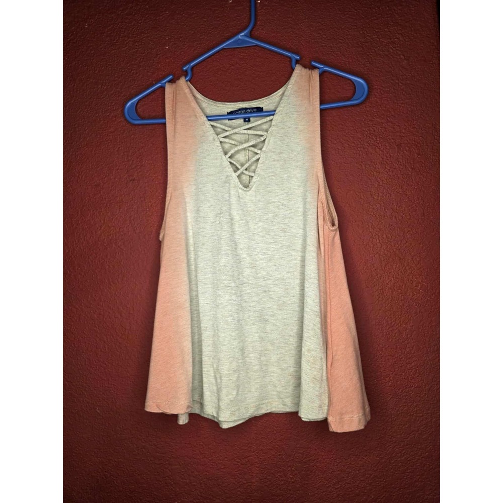 Ocean Drive Tank‎ Top Criss Cross Neck Sleeveless Trapeze Hem Casual Blouse